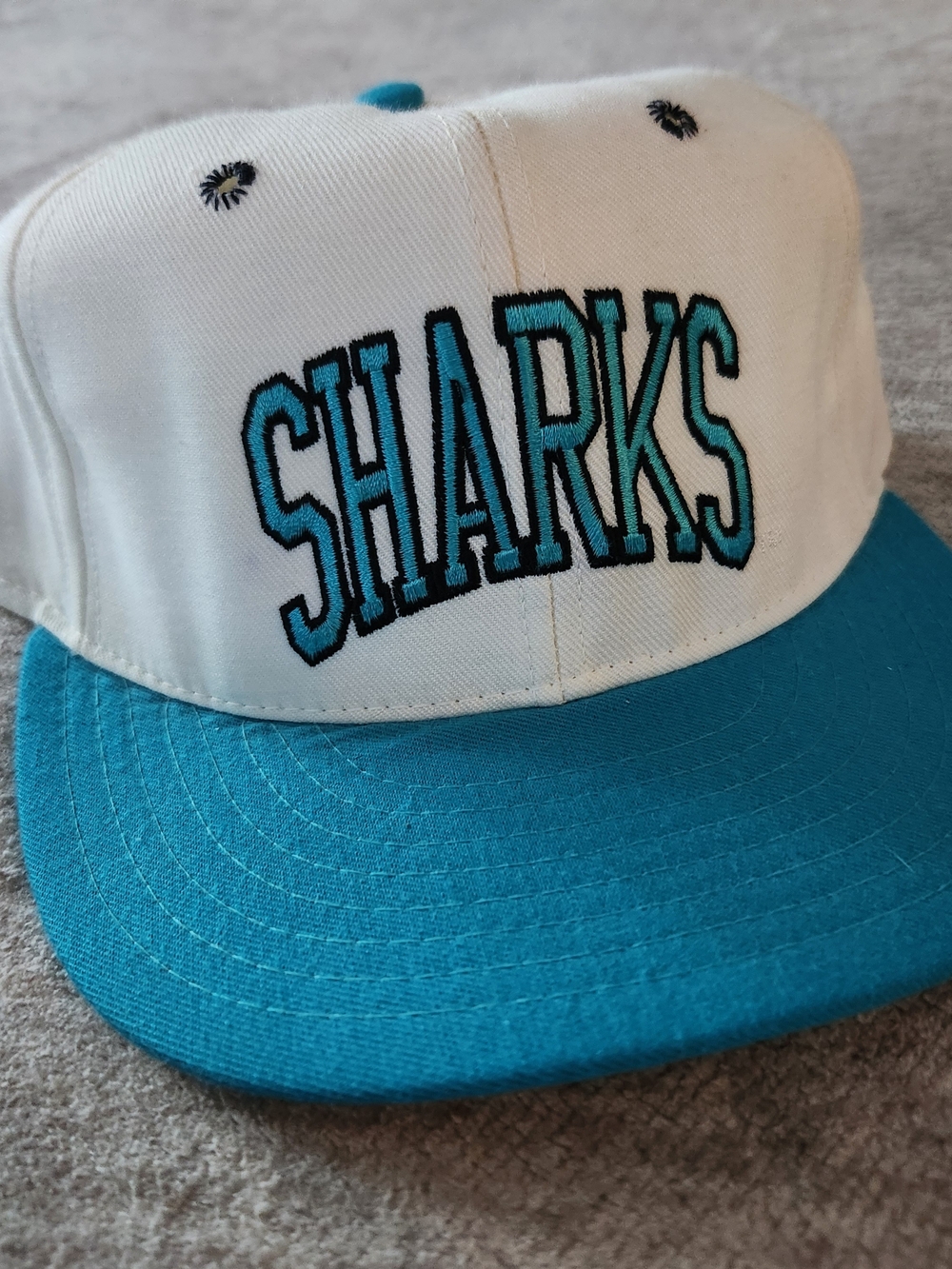 Vtg 90s San Jose Sharks Annco Double Logo Fitted Hat 7 1/8 NHL Hockey Cap USA